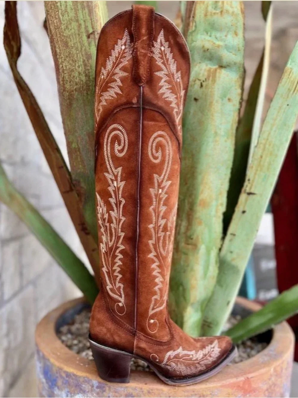 Corral Embroidered Knee High Brown Suede